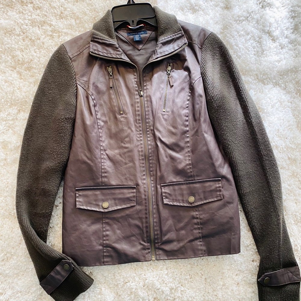 Tommy Hilfiger Brown Faux Leather Military Jacket